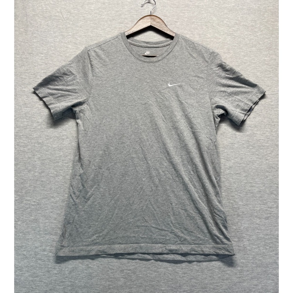 The Nike Tee Shirt Mens Medium Heather Gray Cotton Swoosh Logo Crew Neck Casual